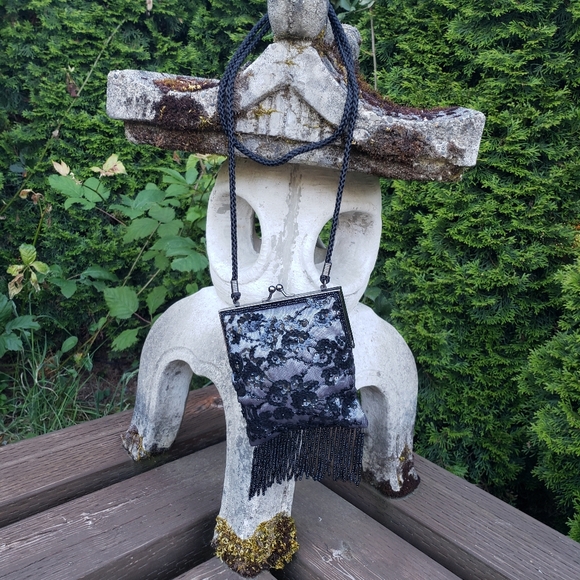 Lancôme Black Purse with Sequence and Fringe - Picture 1 of 7